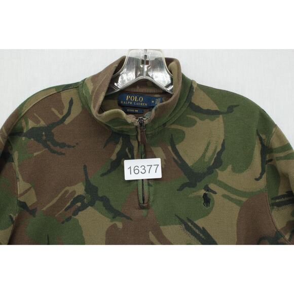 Polo Ralph Lauren Estate Rib 1/4 Zip Pullover Men's M Army Camo Stretch Sweater - Picture 7 of 7